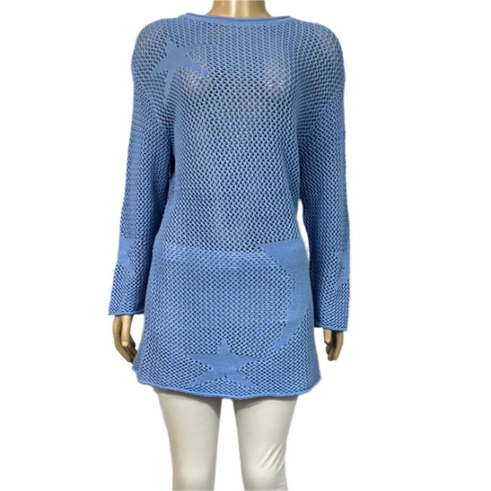 NWT Cotton Country Sweater Womens Medium Rolled Neck Open Knit Relaxed